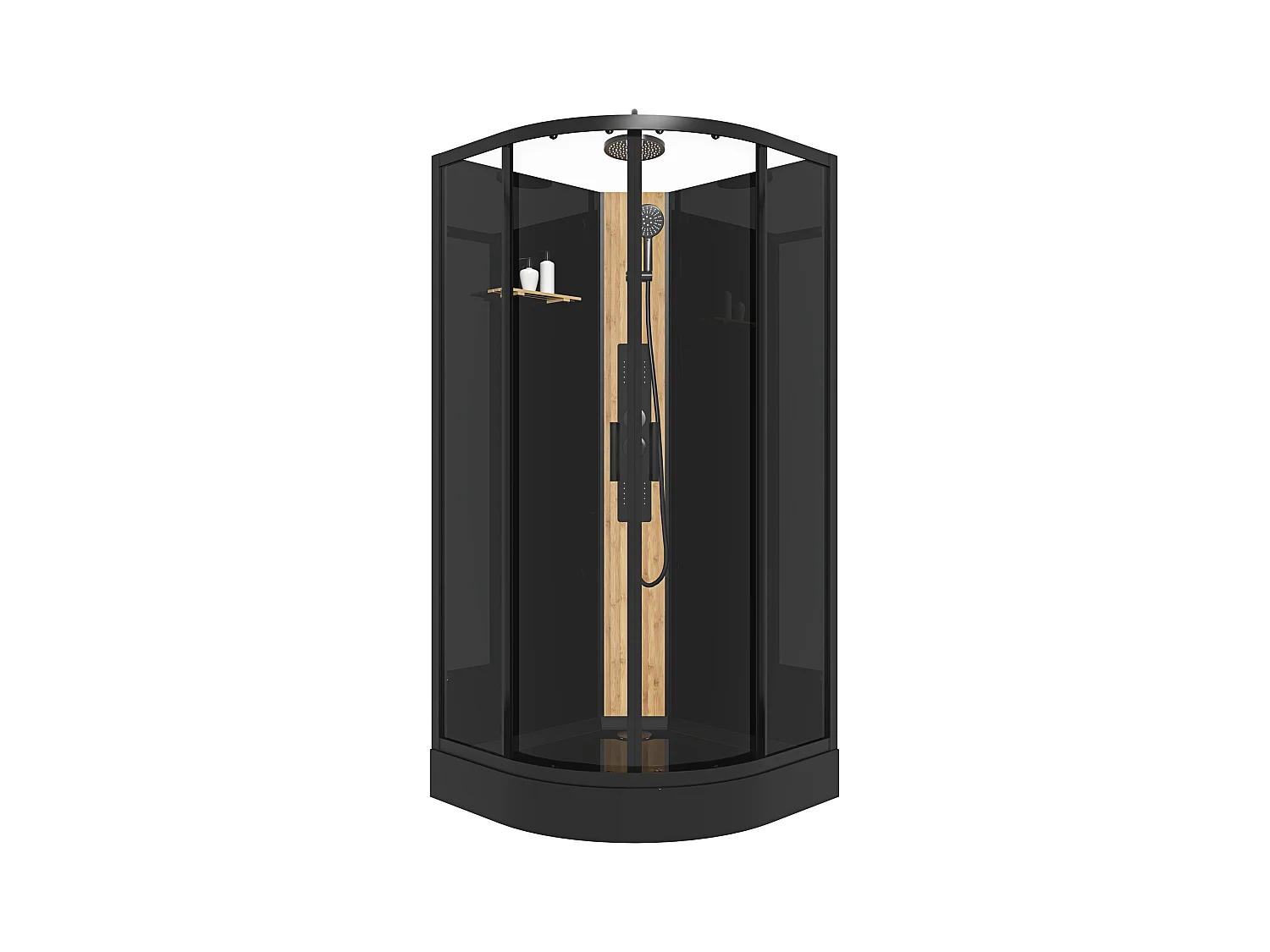 Cabine de douche hydromassante en quart de cercle avec panneau en bambou - Noir - L90 x l90 x H225 cm - TILOMA