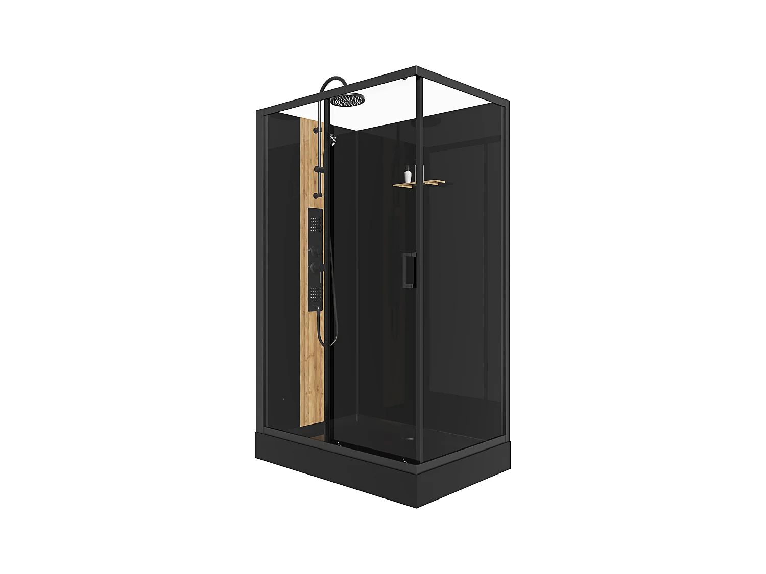 Cabine de duche de hidromassagem retangular em bambu, instalação reversível, preto fosco, C120 x L80 x A225 cm - VITUNA
