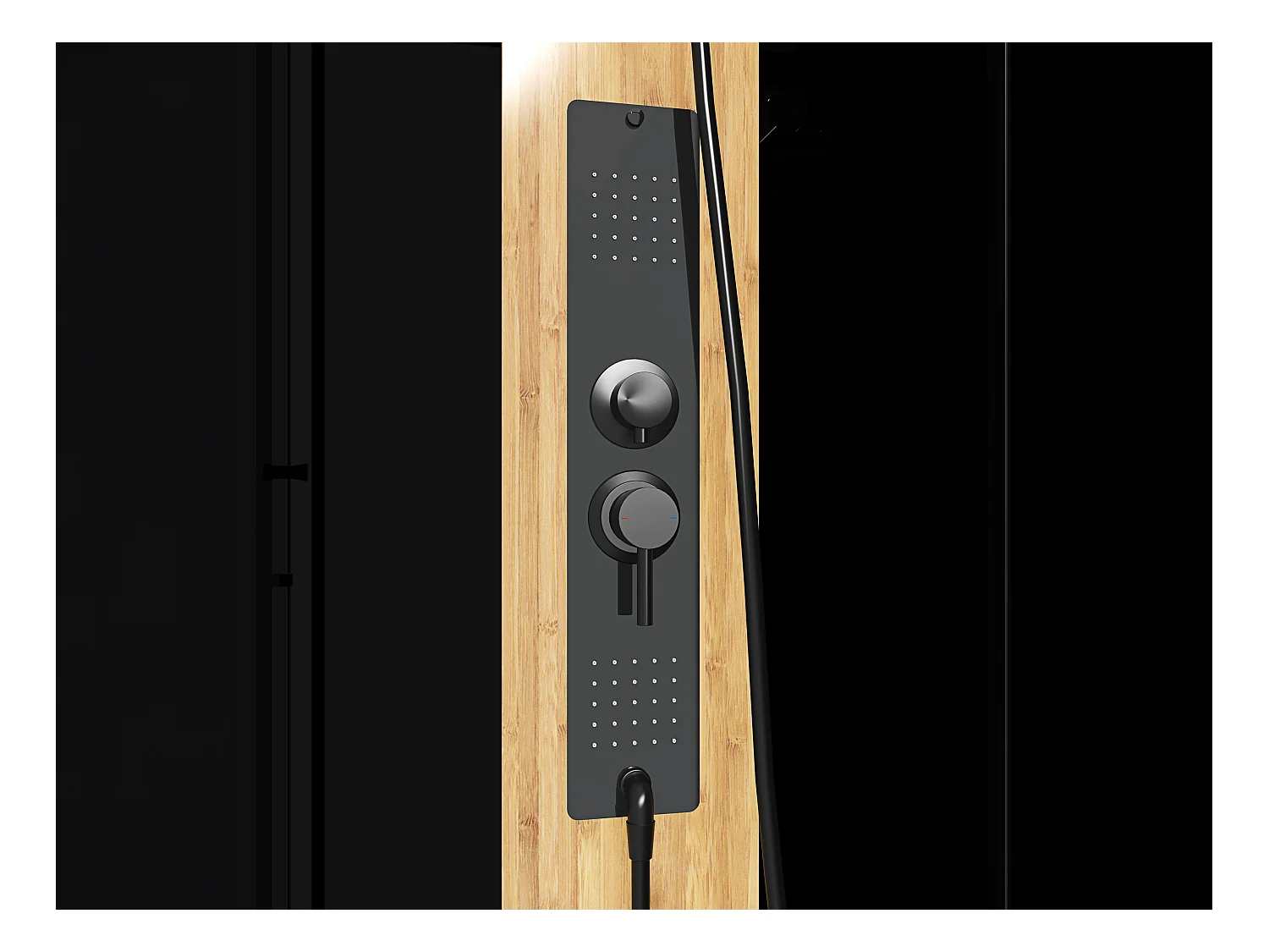 Cabine de duche de hidromassagem retangular em bambu, instalação reversível, preto fosco, C120 x L80 x A225 cm - VITUNA