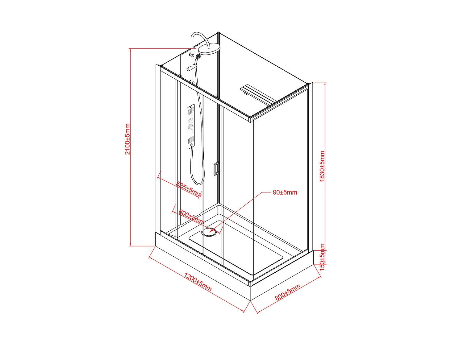 Cabine de douche hydromassante rectangulaire avec bambou - Installation réversible - Noir mat - L120 x l80 x H225 cm - VITUNA