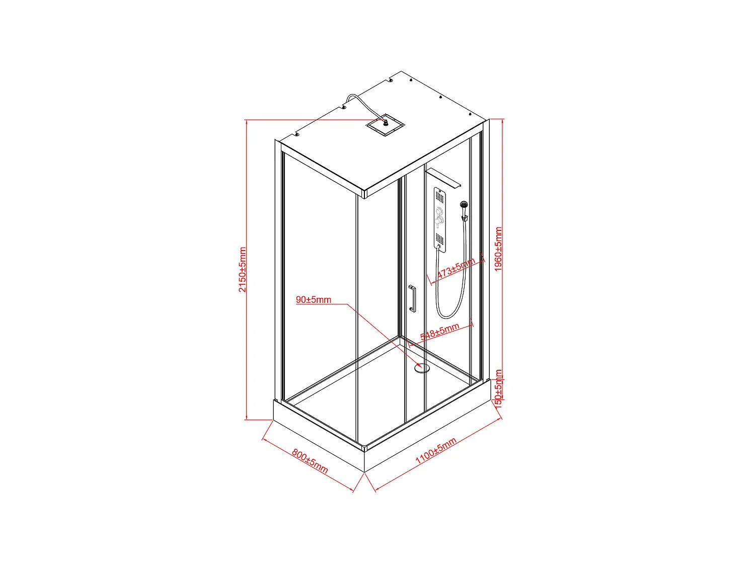Cabine de douche hydromassante - Installation réversible - L110 x l80 x H215 cm - FOMIRA