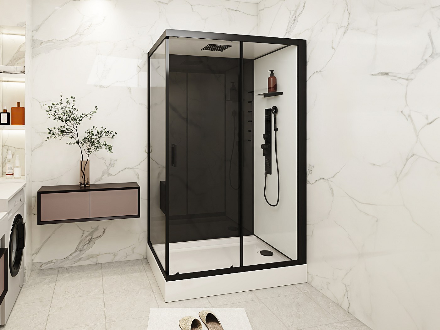 Cabine de douche hydromassante, installation réversible, L110 x l80 x