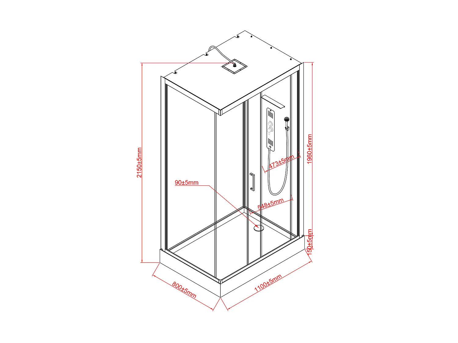 Cabine de douche hydromassante - Installation réversible - L110 x l80 x H215 cm - FOMIRA