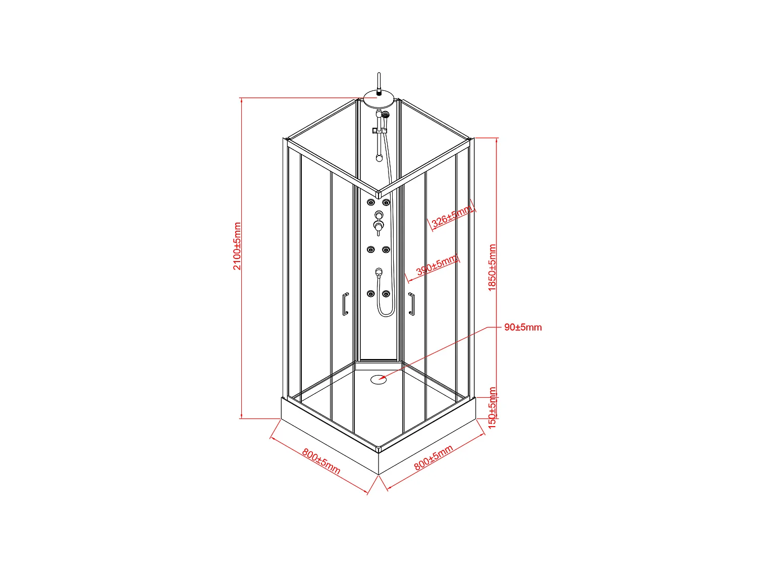Cabine de douche d'angle hydromassante - L80 x l80 x H225 cm - KIVORA