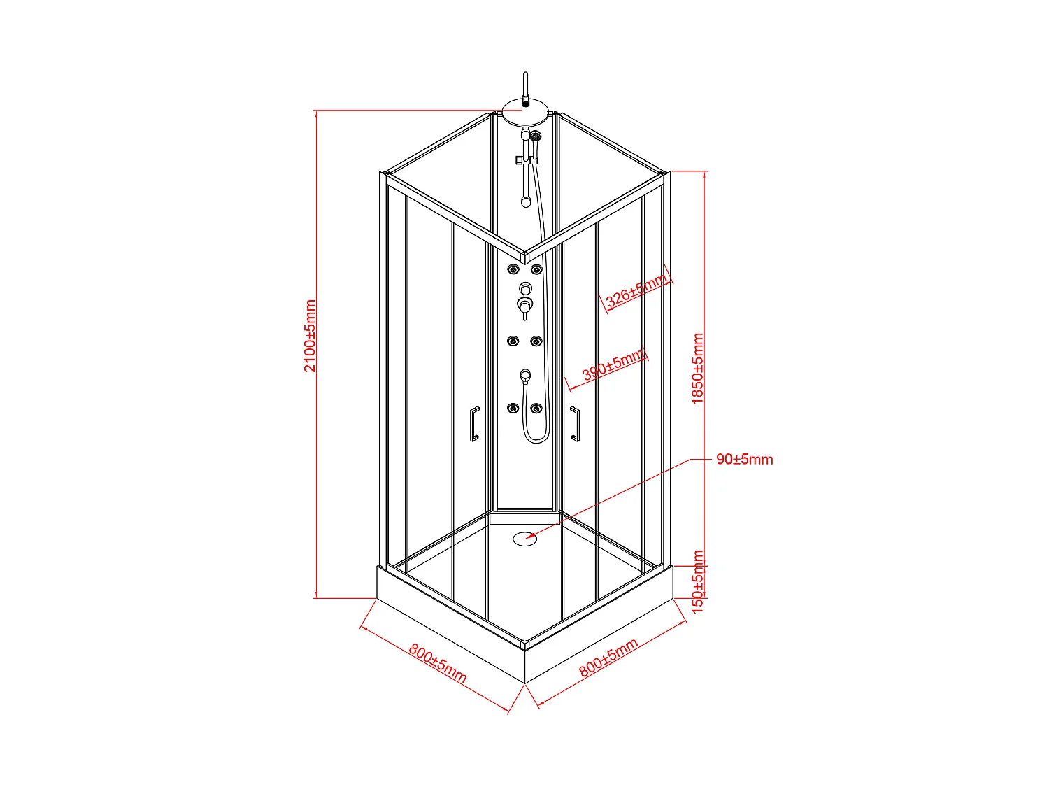 Cabine de douche d'angle hydromassante - L80 x l80 x H225 cm - KIVORA