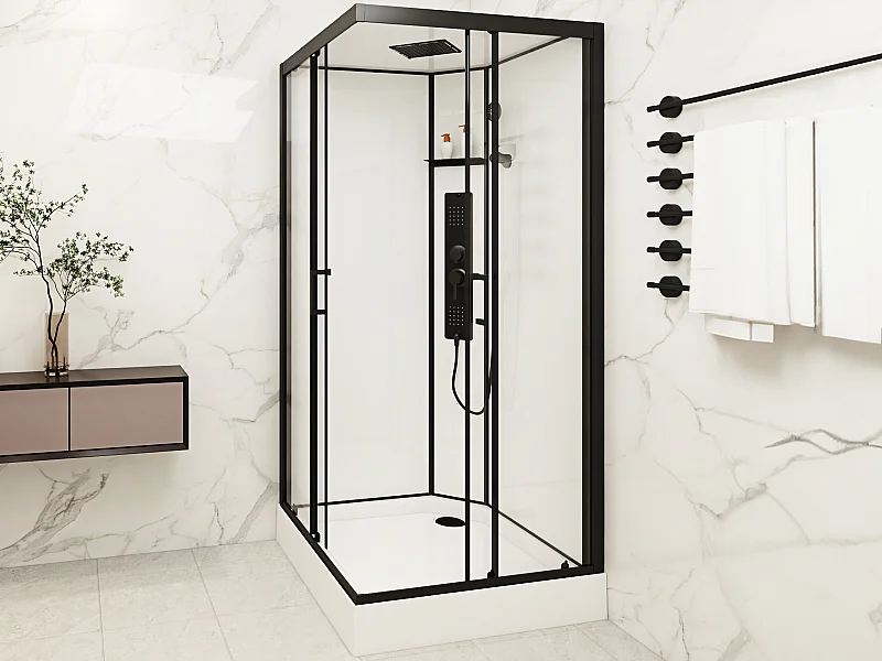 Cabina de ducha de hidromasaje cuadrada - Negro mate y blanco - Ancho 90 x Prof. 90 x Alt. 215 cm - TANITO