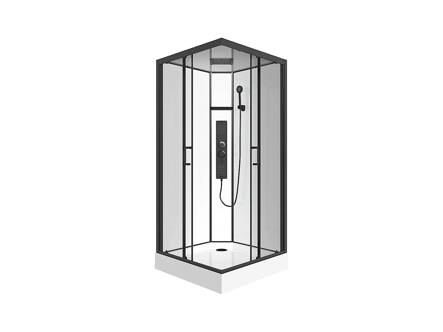 Cabina de ducha de hidromasaje cuadrada - Negro mate y blanco - Ancho 90 x Prof. 90 x Alt. 215 cm - TANITO