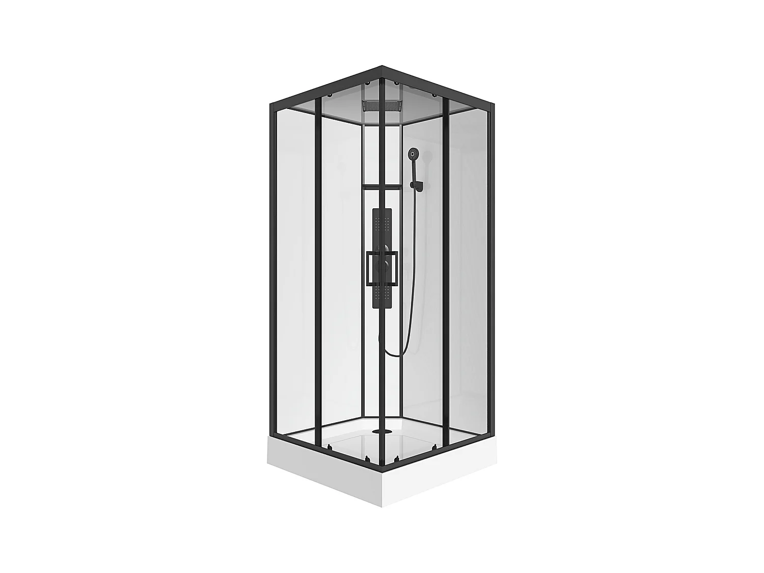 Cabine de duche de hidromassagem quadrada preto fosco e branco C90 x L90 x A215 cm - TANITO
