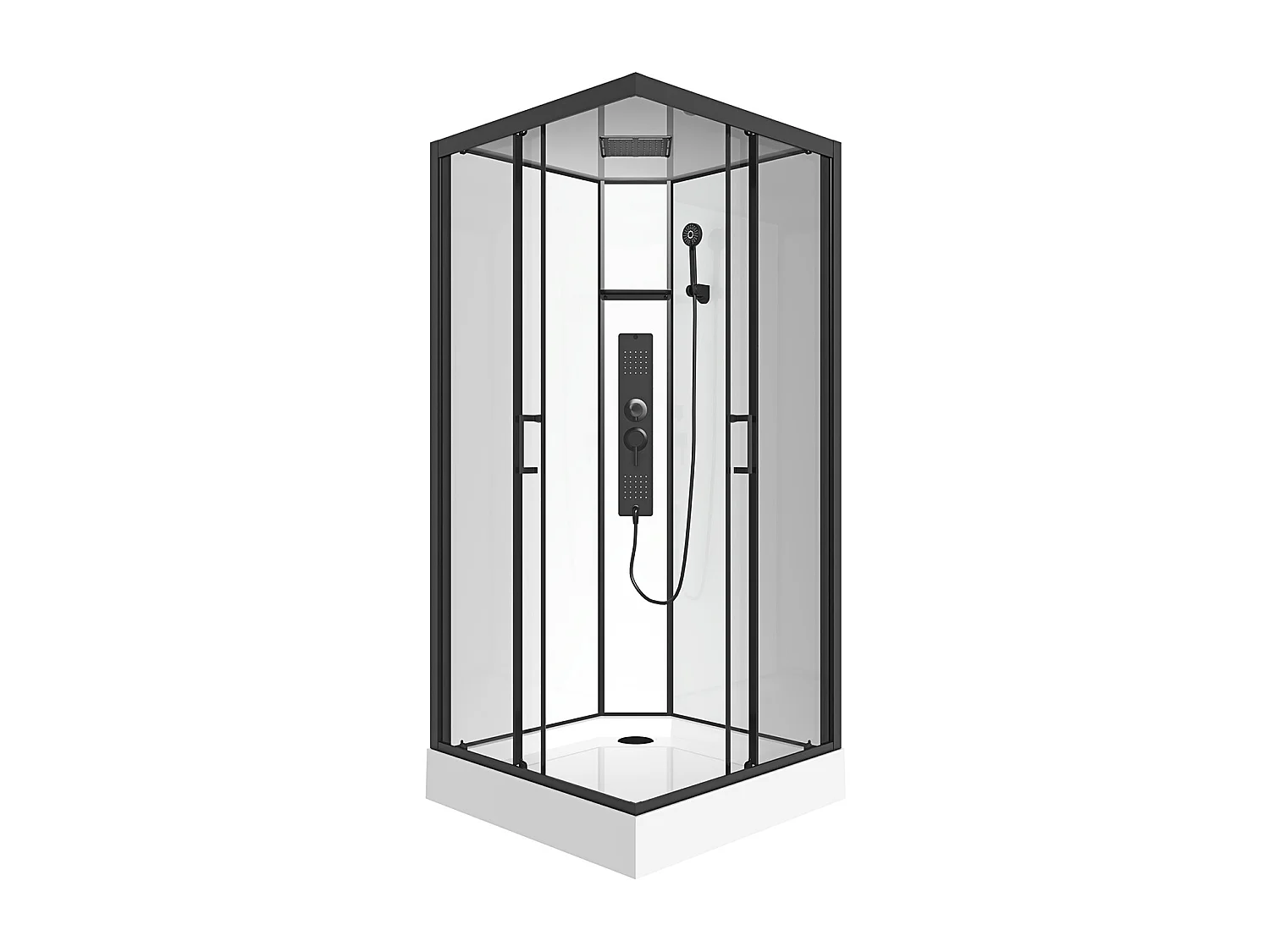 Cabine de douche hydromassante carrée - Noir mat et blanc - L90 x l90 x H215 cm  - TANITO