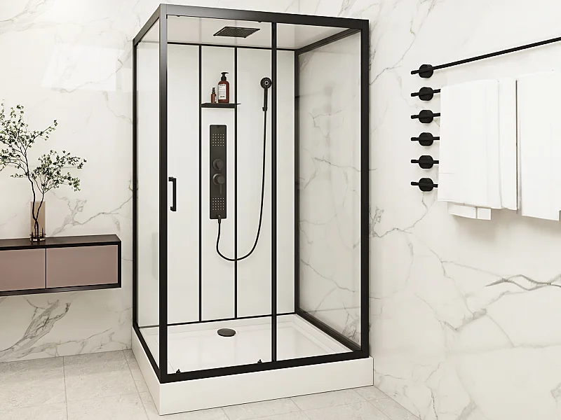 Cabine de douche hydromassante rectangulaire - Installation réversible - L110 x l80 x H215 cm - SULIPA