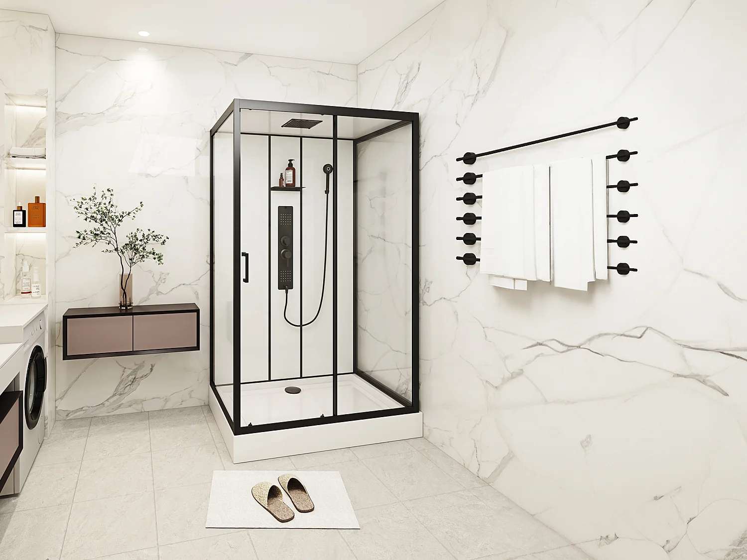 Rechteckige Duschkabine mit Hydromassage - Beidseitige Installation - 110 x 80 x 215 cm - SULIPA