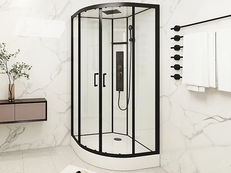 Cabine de duche de hidromassagem em quarto de círculo C90 x L90 x A215 cm - SOLENA