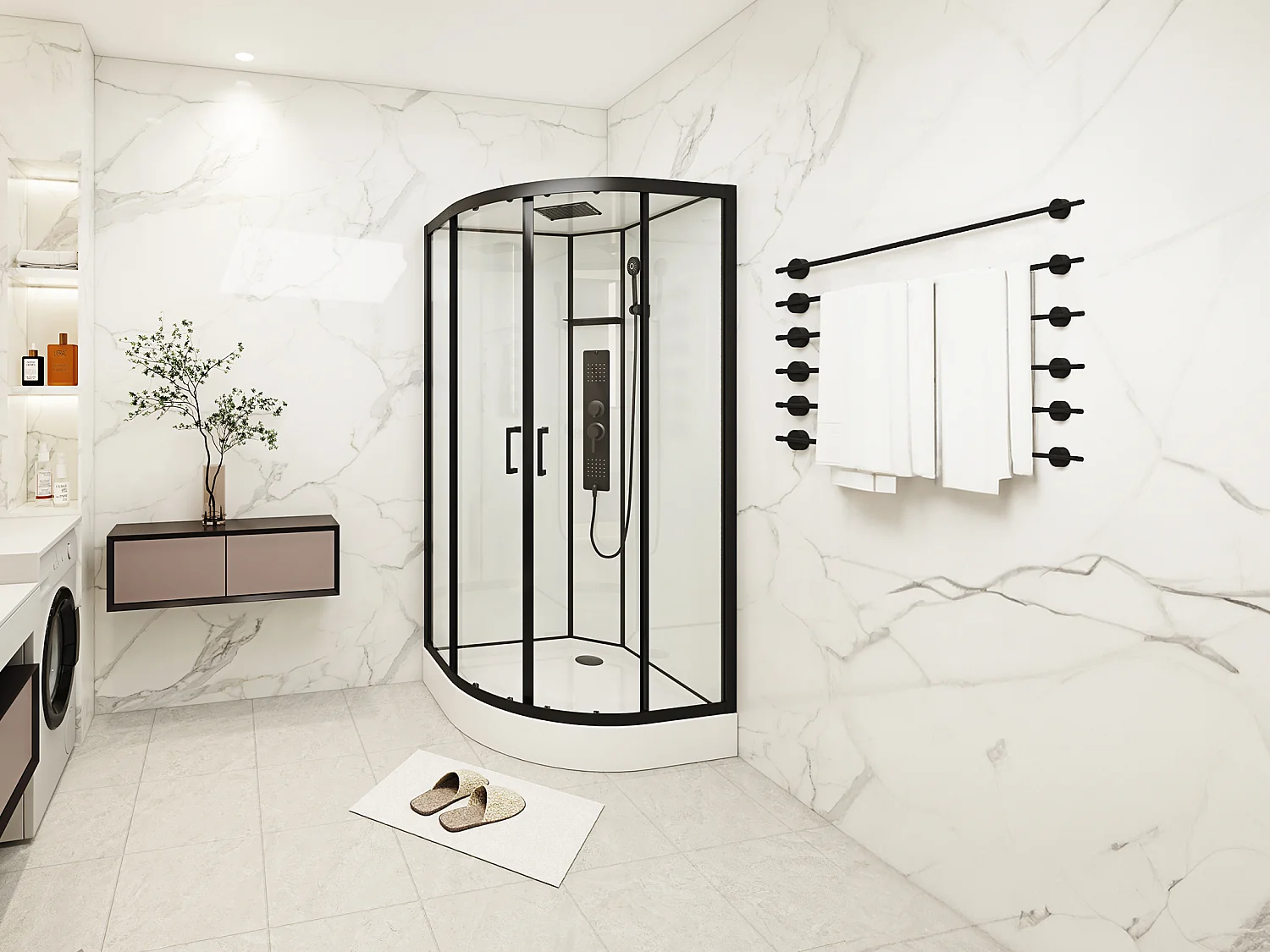 Cabine de douche hydromassante en quart de cercle - L90 x l90 x H215 cm - SOLENA