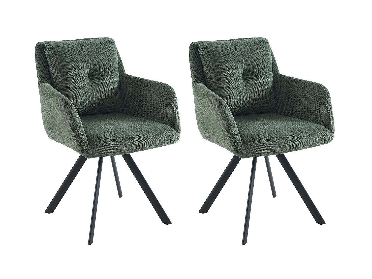 Lot de 2 chaises avec accoudoirs en tissu et métal noir - Kaki - ZOLEVY de Maison Céphy