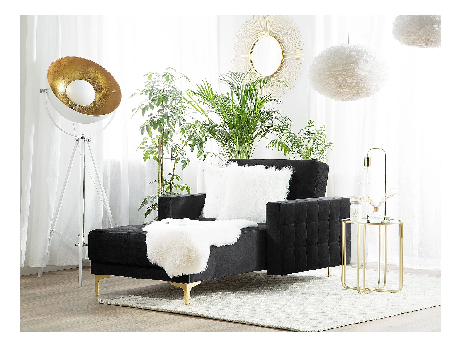 Chaise longue ABERDEEN Fluweel Zwart