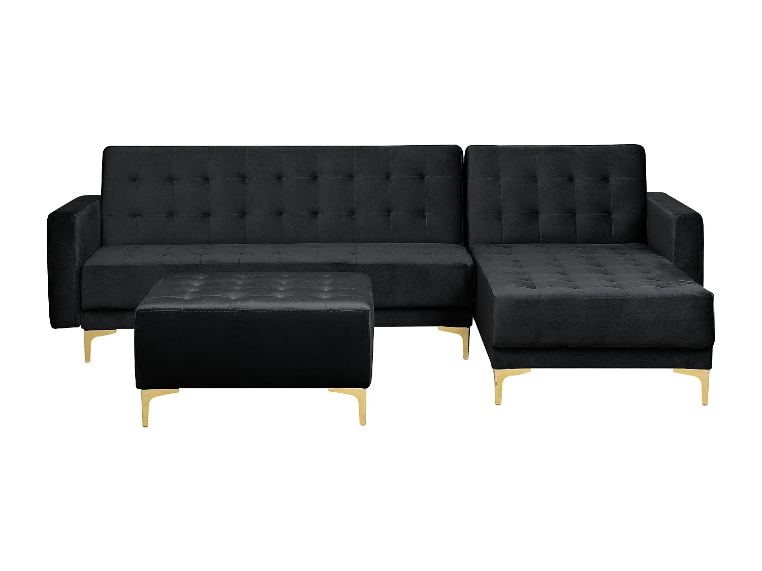 Canapé-lit d'angle modulable ABERDEEN Velours Noir avec ottoman 4 places Côté droite