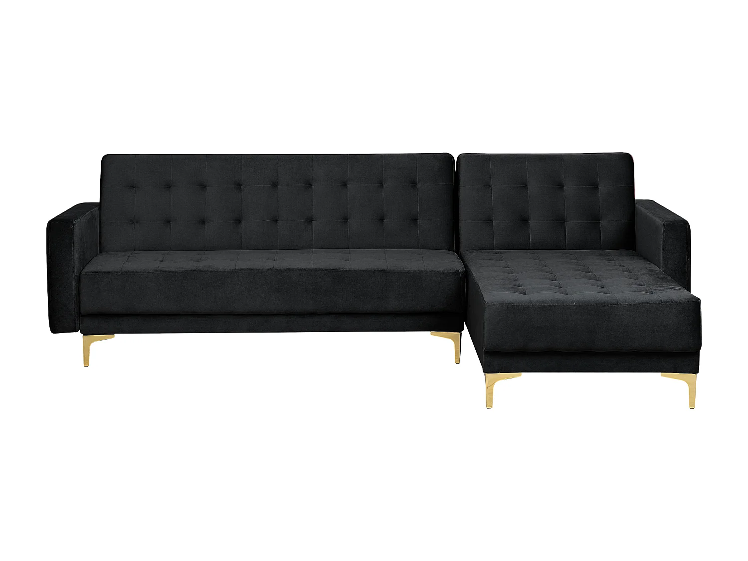 Canapé-lit d'angle modulable ABERDEEN Velours Noir avec ottoman 4 places Côté droite