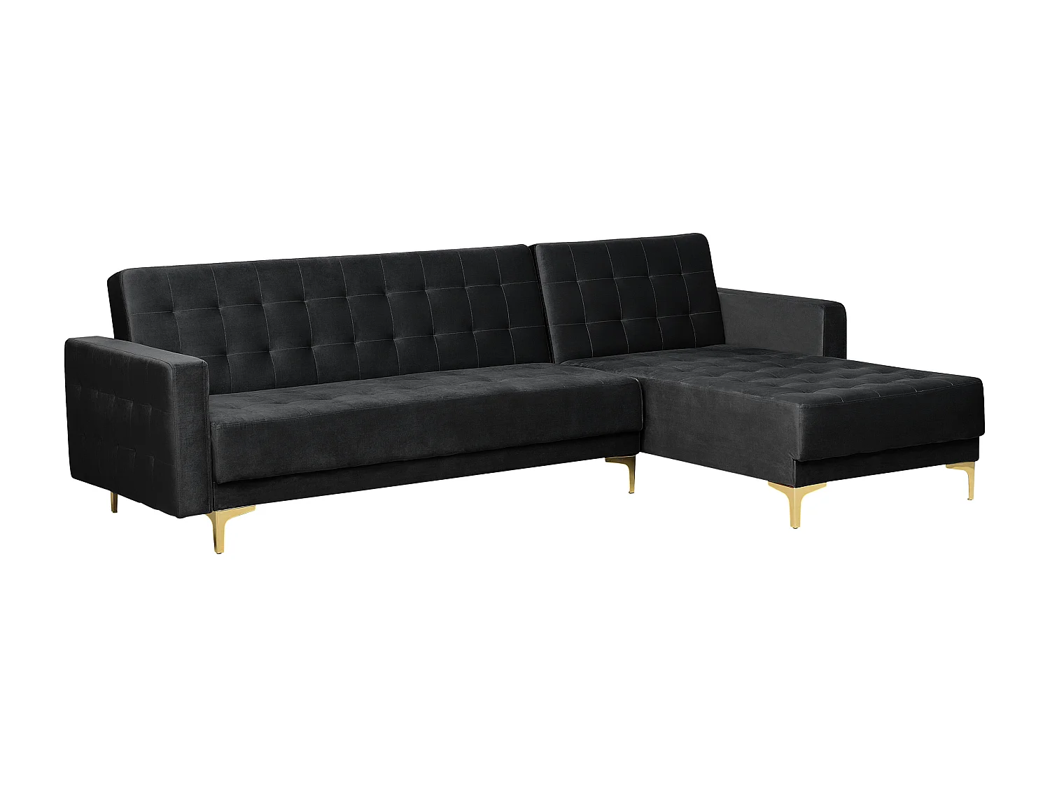 Canapé-lit d'angle modulable ABERDEEN Velours Noir avec ottoman 4 places Côté droite