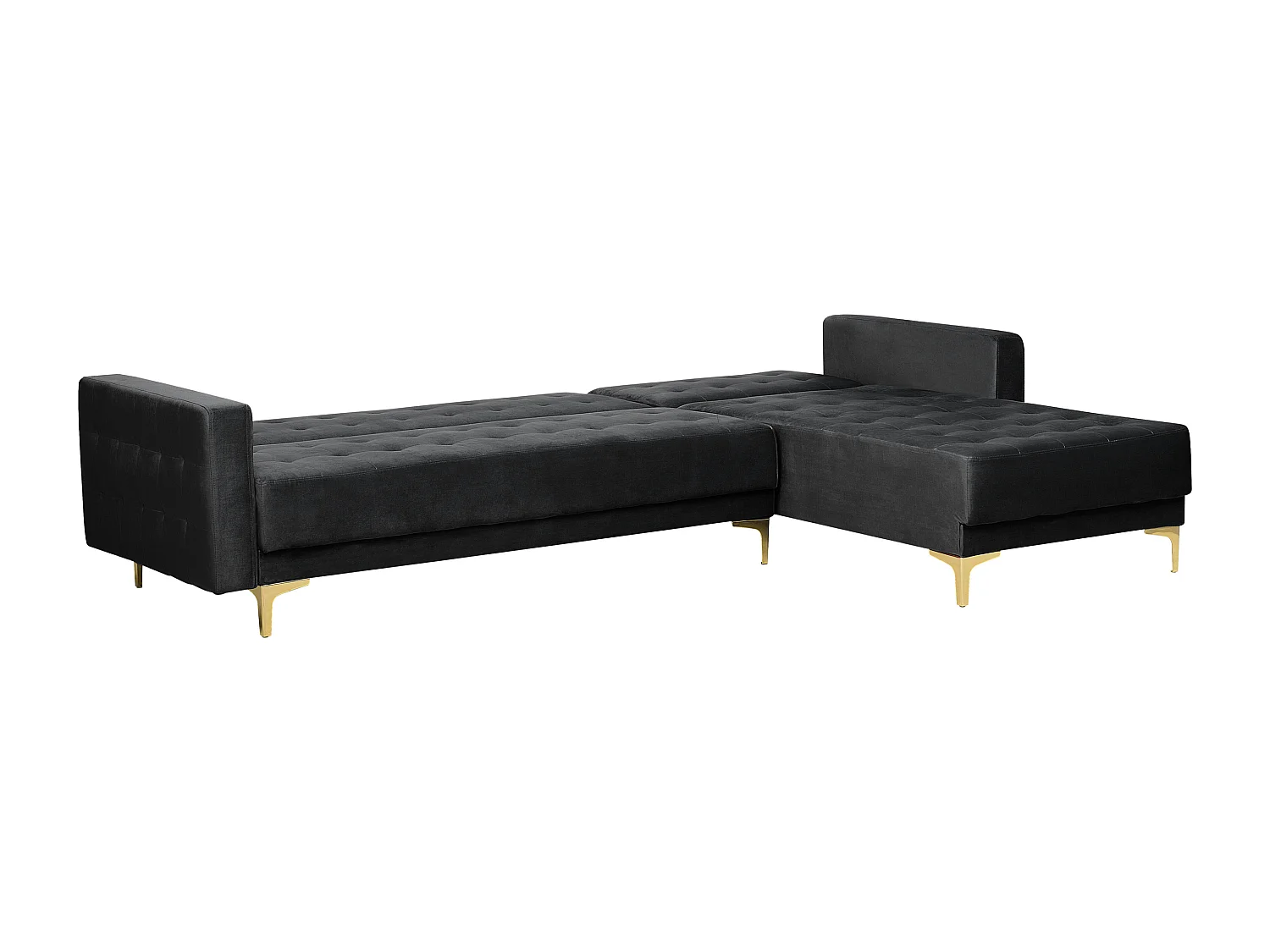 Canapé-lit d'angle modulable ABERDEEN Velours Noir avec ottoman 4 places Côté droite