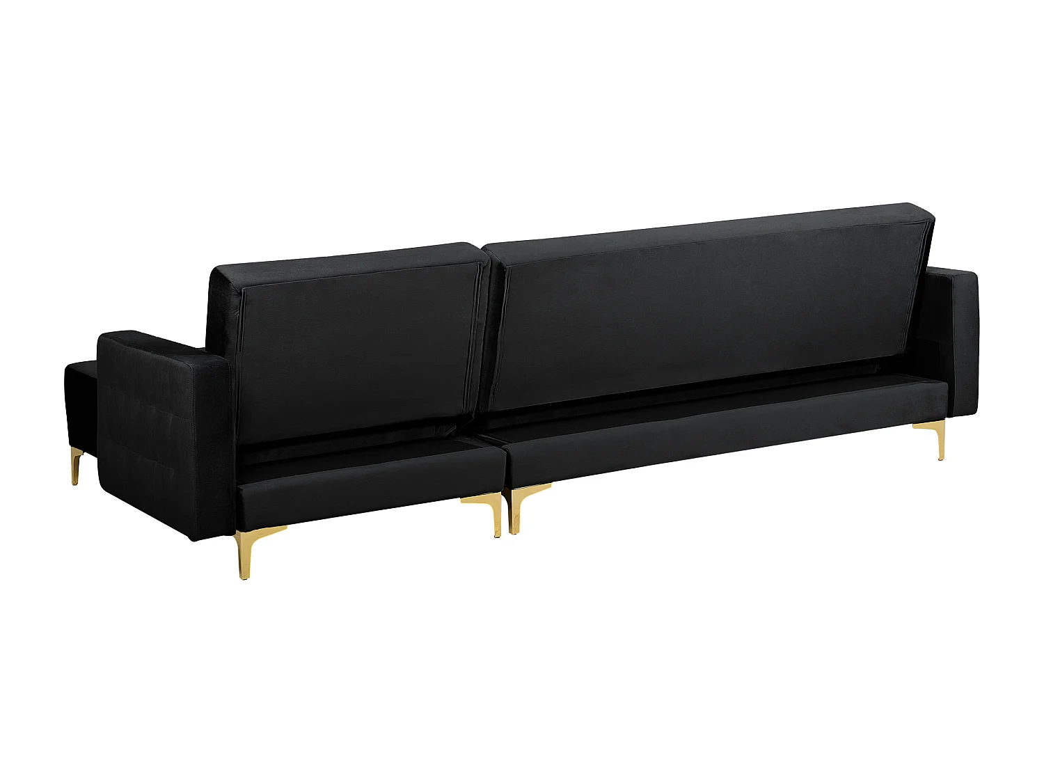Canapé-lit d'angle modulable ABERDEEN Velours Noir avec ottoman 4 places Côté droite