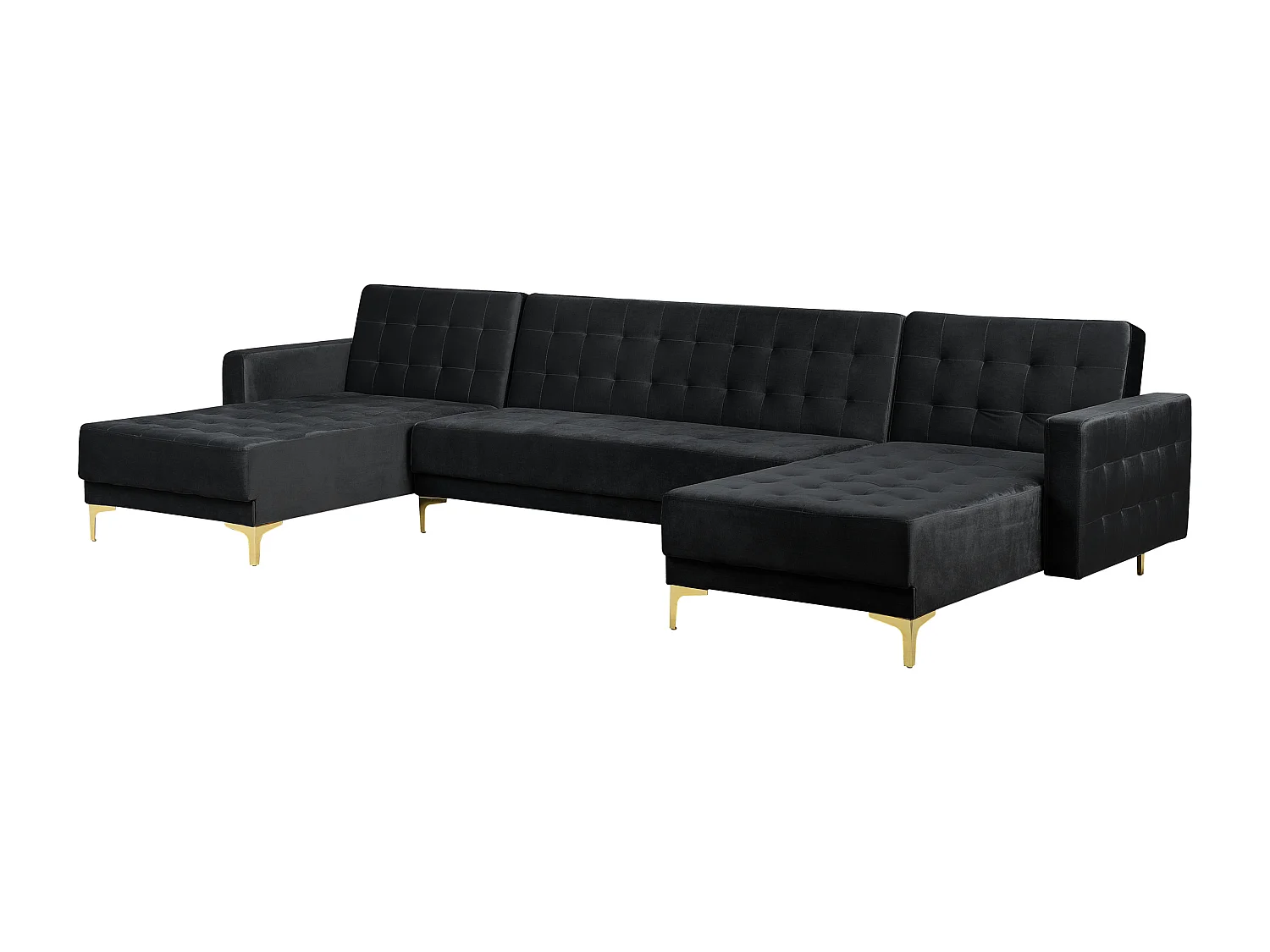 Sofá-cama modular em forma de U ABERDEEN Veludo Preto 5 lugares
