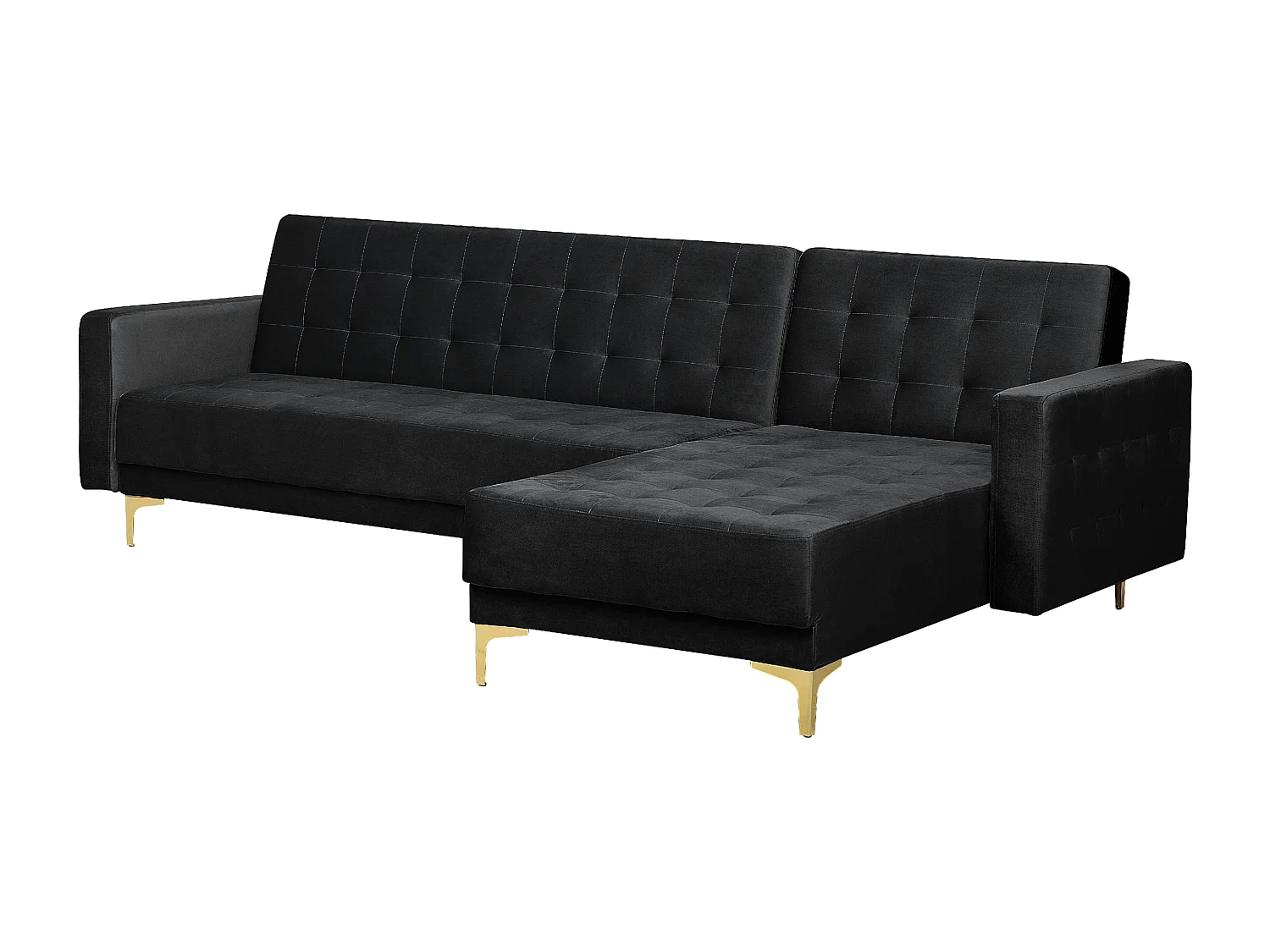 Canapé Angle à droite en Velours Noir Elégant 4 Places Dossier Réglable Aberdeen