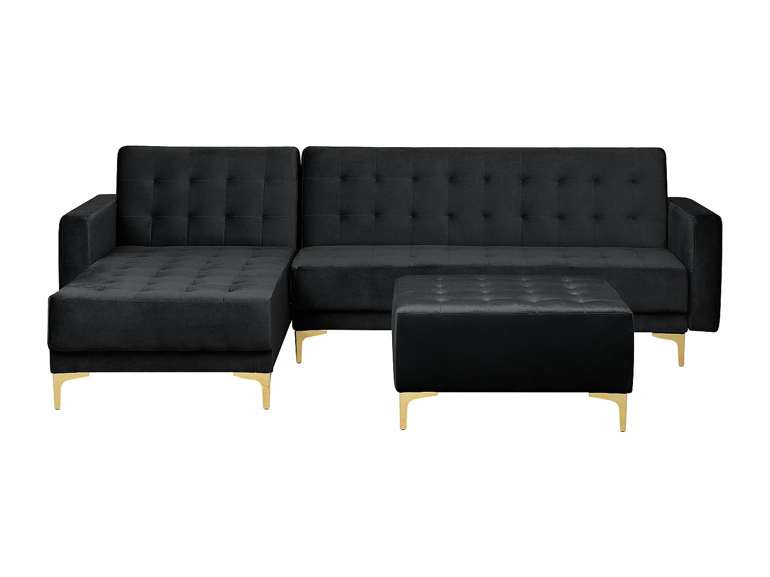 Canapé-lit d'angle modulable ABERDEEN Velours Noir avec ottoman 4 places Côté droit