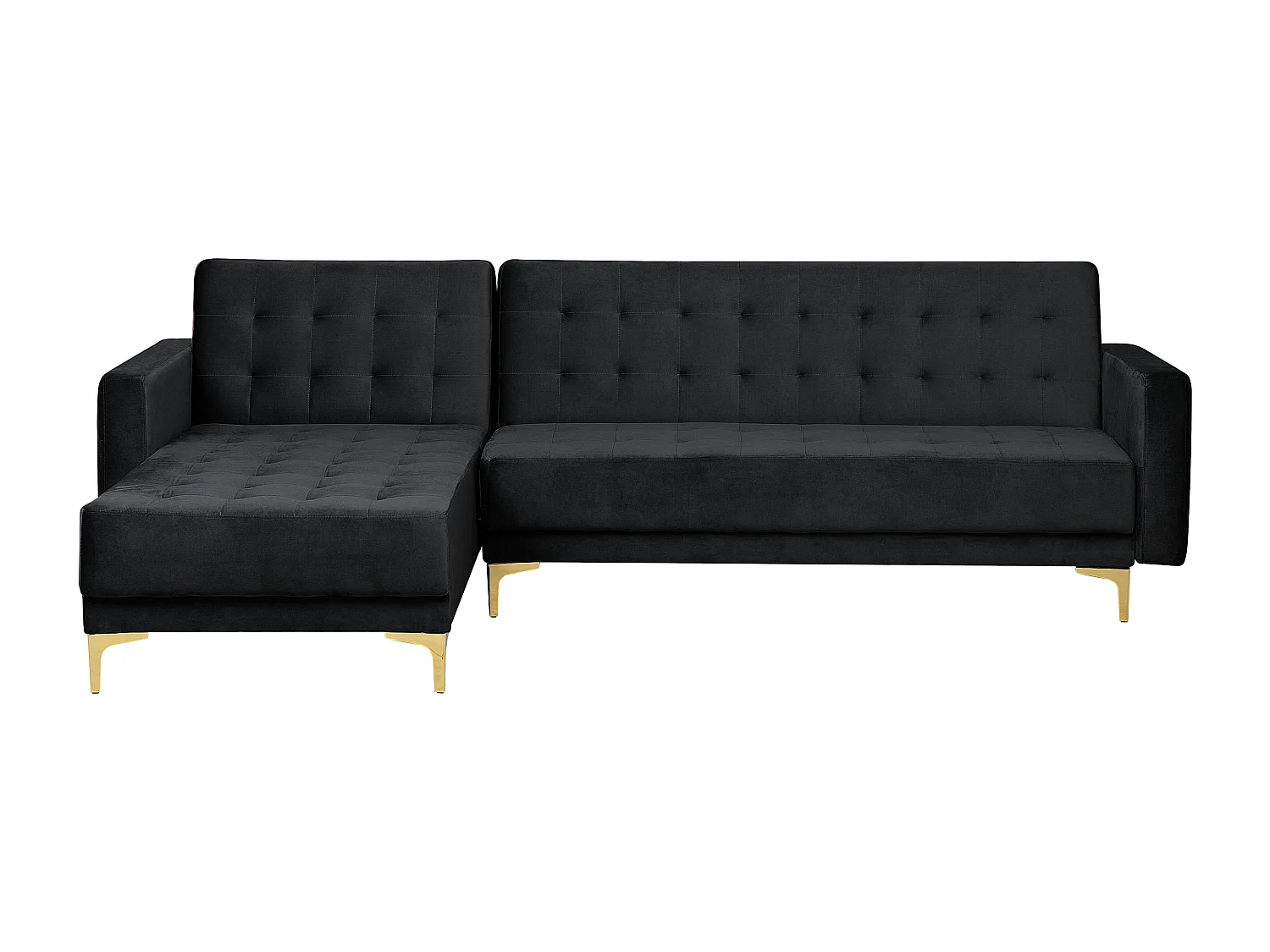 Canapé-lit d'angle modulable ABERDEEN Velours Noir avec ottoman 4 places Côté droit