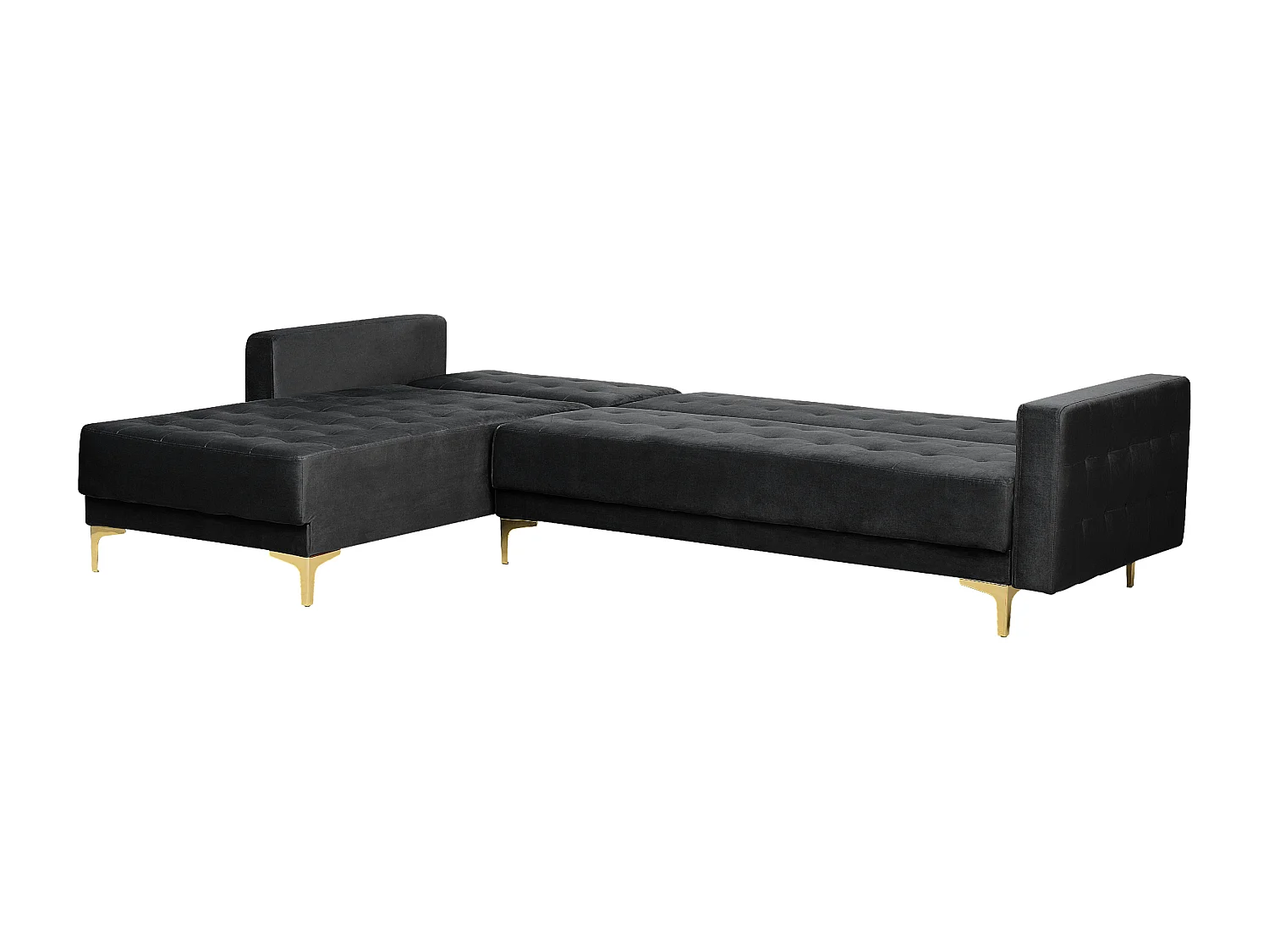 Canapé-lit d'angle modulable ABERDEEN Velours Noir avec ottoman 4 places Côté droit