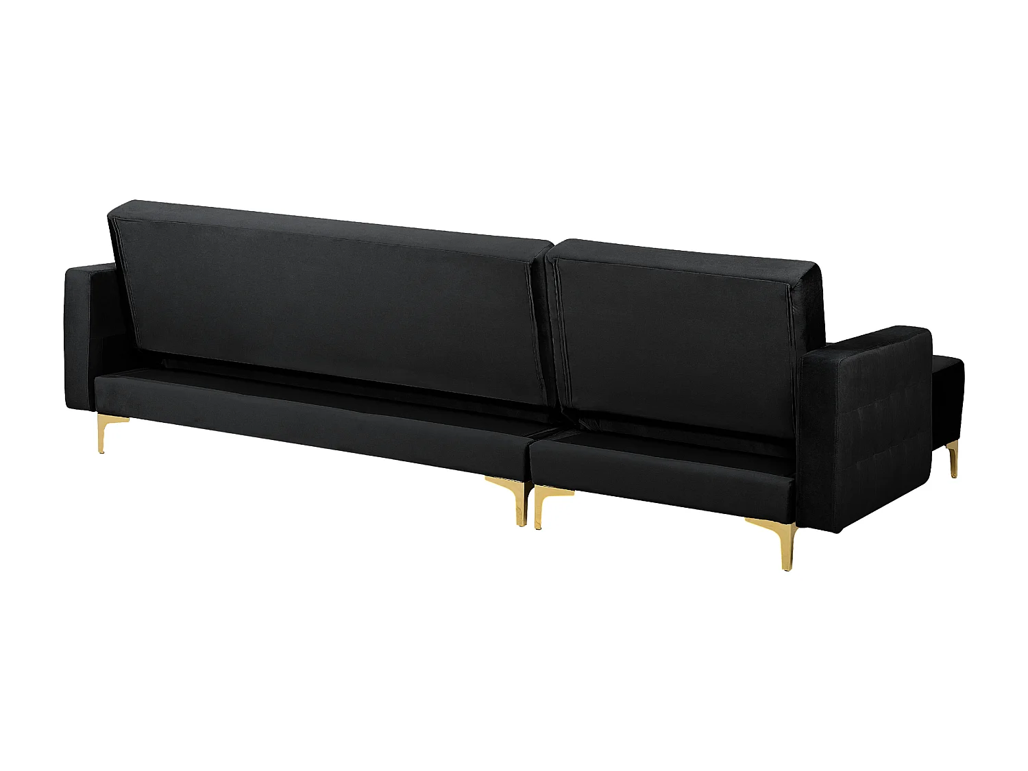 Canapé-lit d'angle modulable ABERDEEN Velours Noir avec ottoman 4 places Côté droit