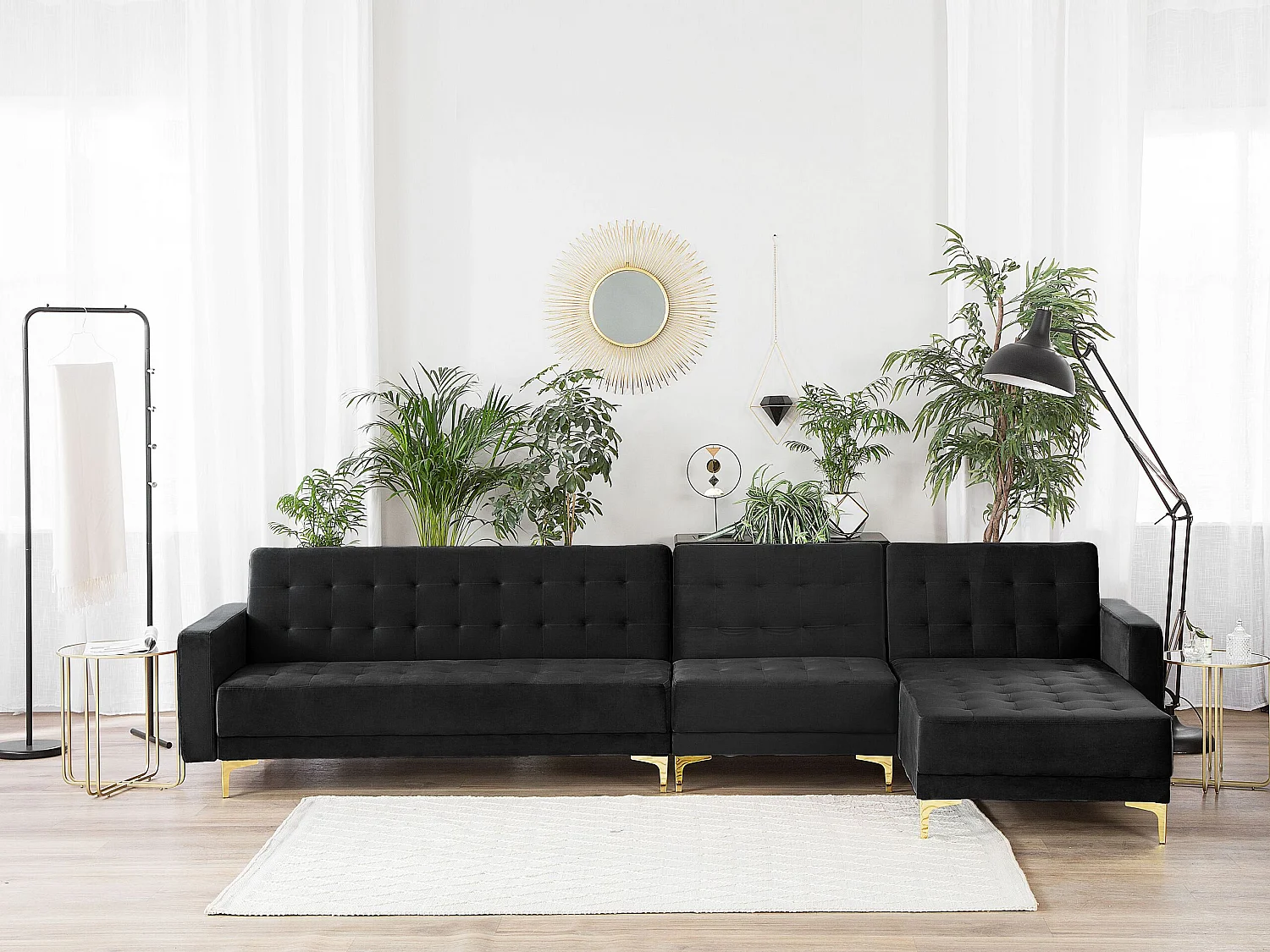 Modulsofa 5-Sitzer Samtstoff Schlaffunktion schwarz linksseitig Modern Aberdeen