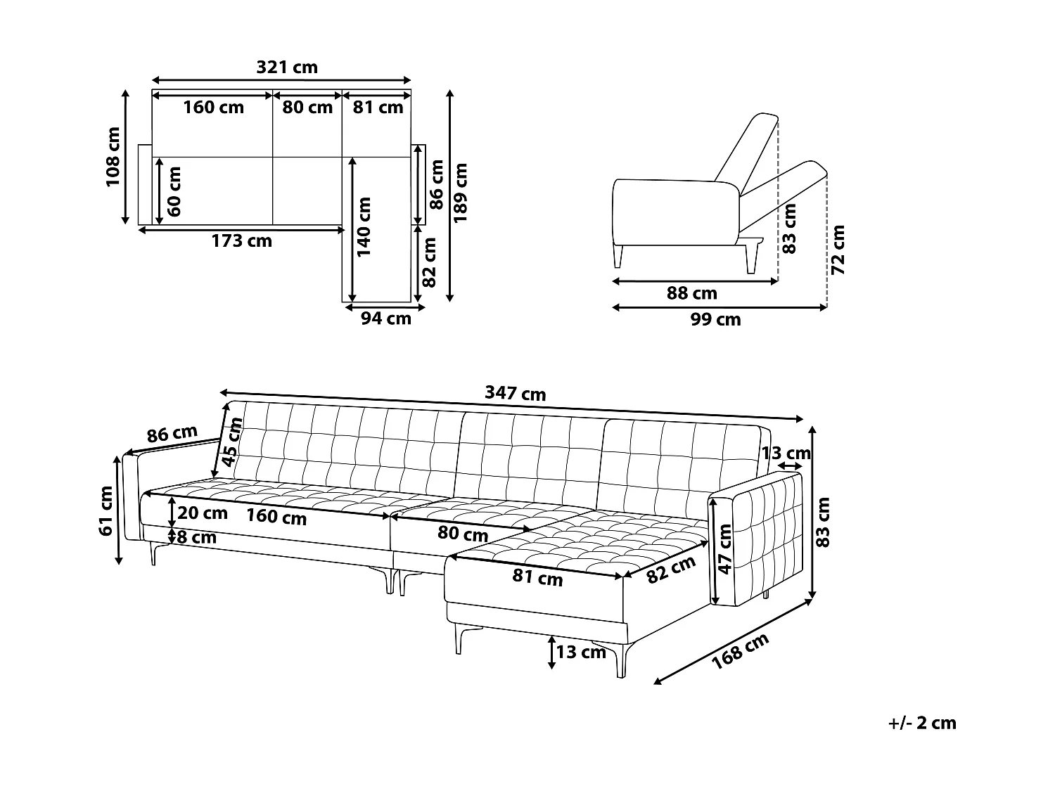 Modulsofa 5-Sitzer Samtstoff Schlaffunktion schwarz linksseitig Modern Aberdeen