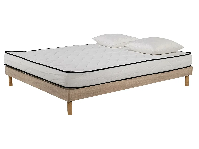 Ensemble Matelas mousse Confort 140x190 - 2 Oreillers mémoire 60x60 - Sommier kit couleur chêne