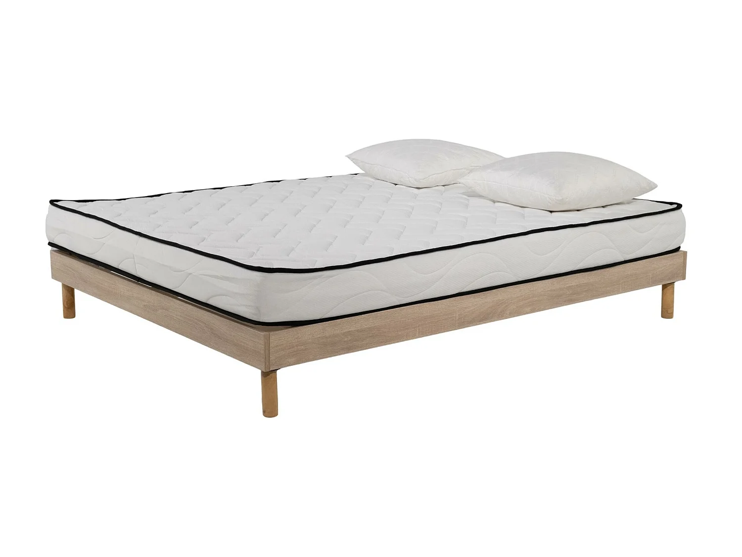 Ensemble Matelas mousse Confort 140x190 - 2 Oreillers mémoire 60x60 - Sommier kit couleur chêne