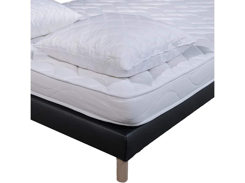 Ensemble Matelas mousse ECO - 140x190 - 2 Oreillers mémoire 60x60 - Sommier kit Gris