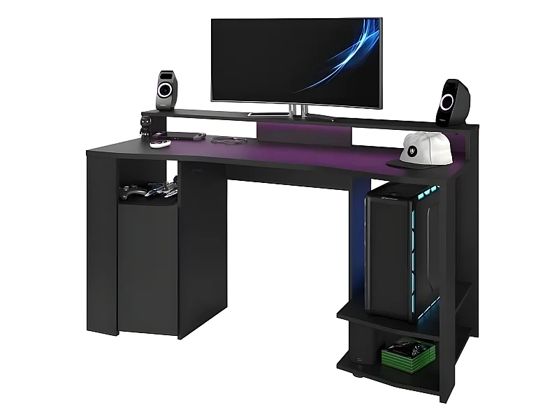 Gaming LED Schreibtisch Schwarz mit großer Spielfläche - L 152 x B 61,5 x H 86,7 cm