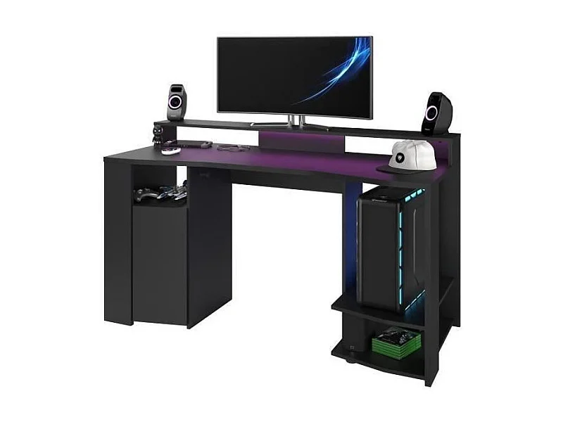 Scrivania Gaming LED Nera con Ampia Area Gioco - L 152 x P 61,5 x H 86,7 cm
