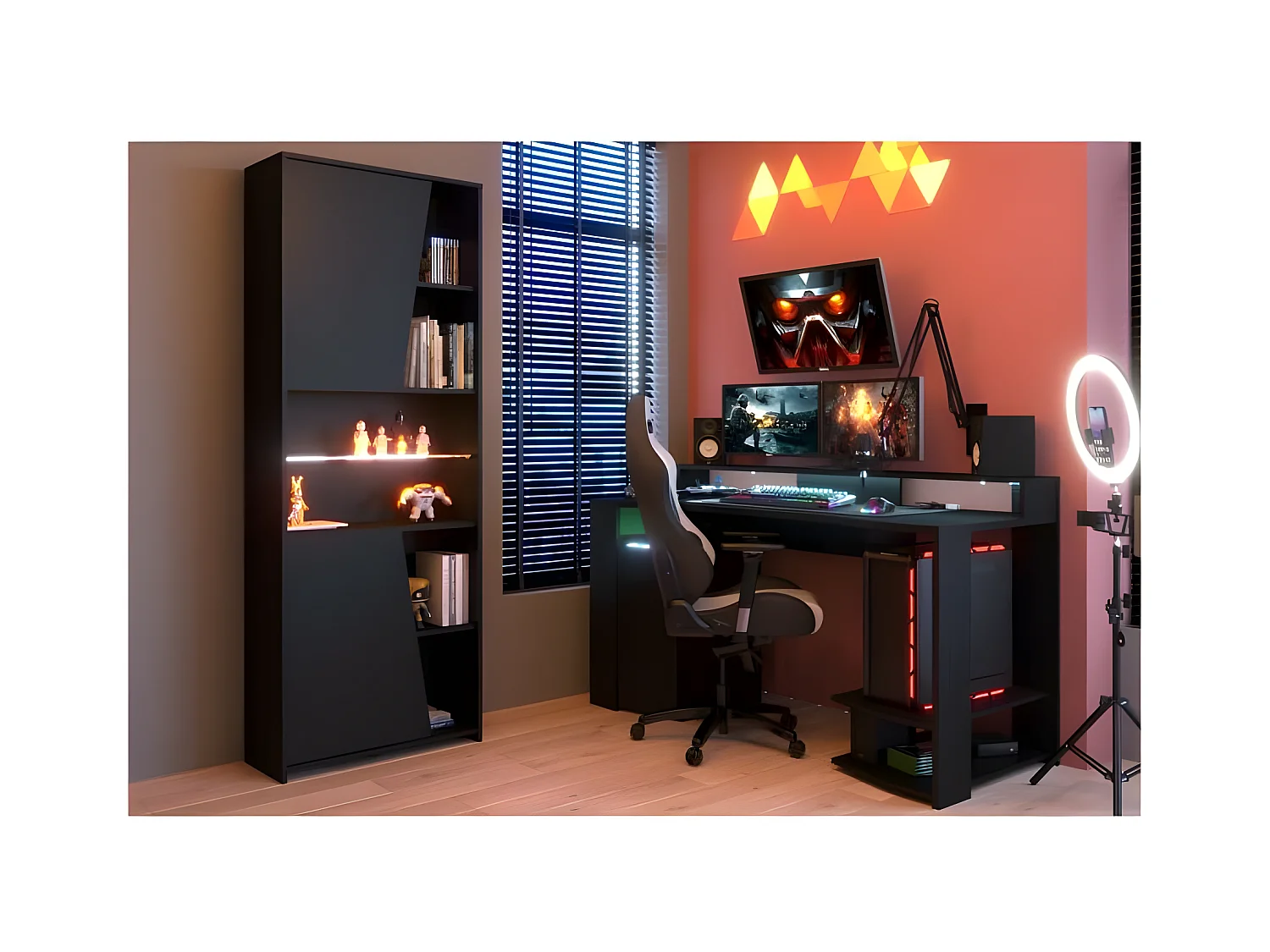 Gaming LED Schreibtisch Schwarz mit großer Spielfläche - L 152 x B 61,5 x H 86,7 cm