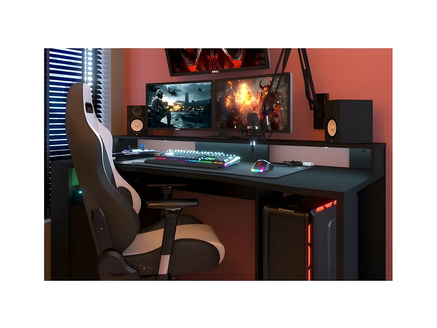 Gaming LED Schreibtisch Schwarz mit großer Spielfläche - L 152 x B 61,5 x H 86,7 cm