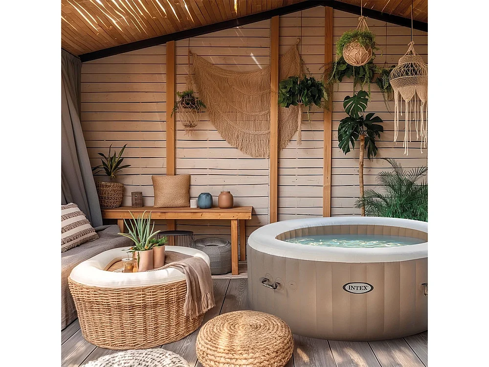 Intex PureSpa Sahara 4-Personen Aufblasbares Bubble Massage Spa mit Fiber Tech Struktur und Anti-Tartar System