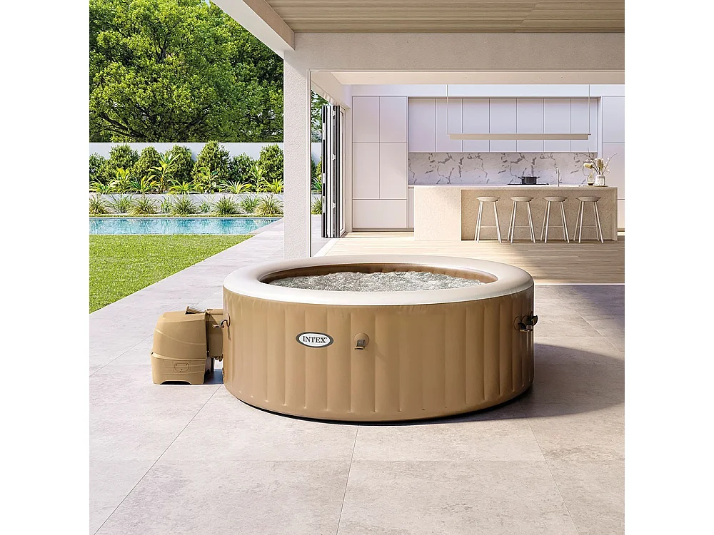 Intex PureSpa Sahara 4-Personen Aufblasbares Bubble Massage Spa mit Fiber Tech Struktur und Anti-Tartar System
