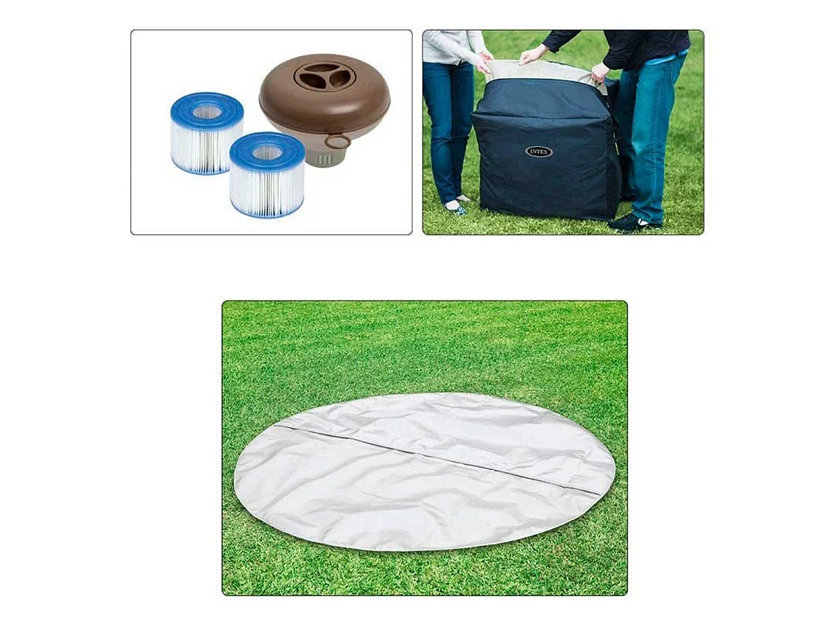Intex PureSpa Sahara 4-Persoons Opblaasbare Bubbel Massage Spa met Fiber Tech Structuur en Anti-Tandsteen Systeem