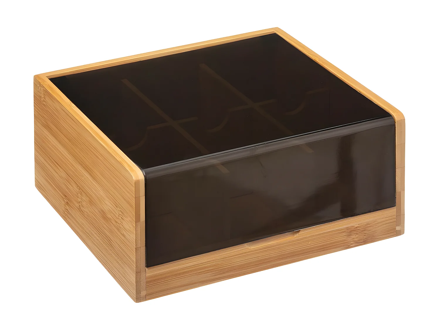 Boite à Thé en  Bambou 6 compartiments couvercle Noir