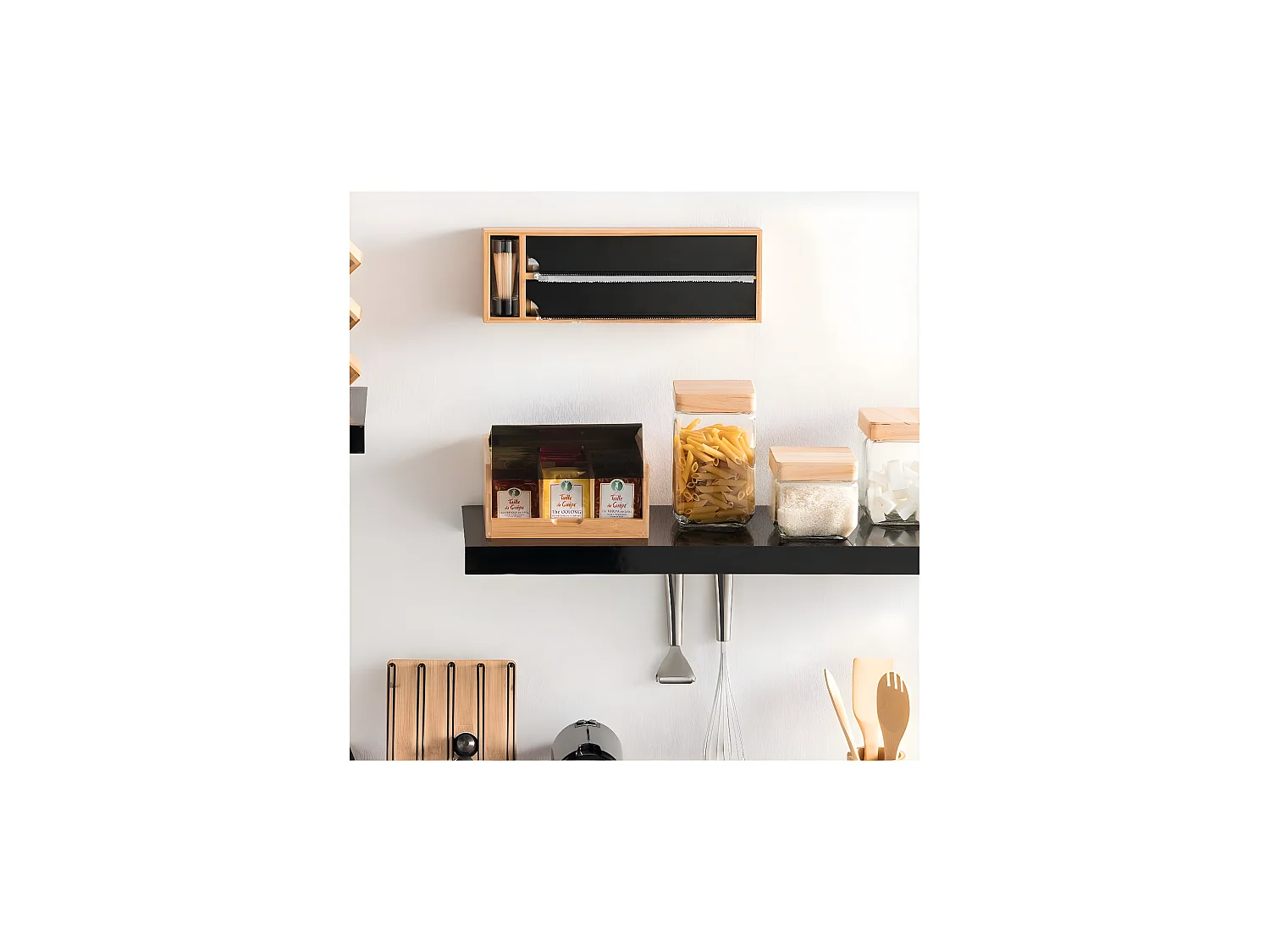 Boite à Thé en  Bambou 6 compartiments couvercle Noir