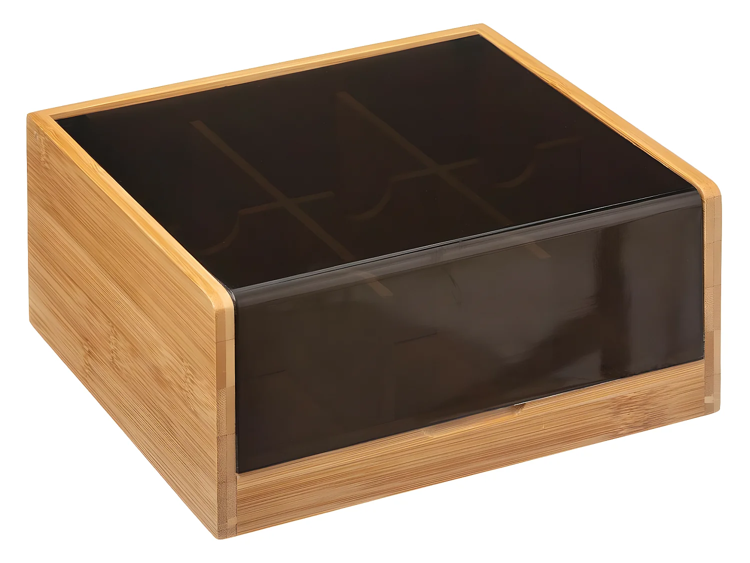 Boite à Thé en  Bambou 6 compartiments couvercle Noir