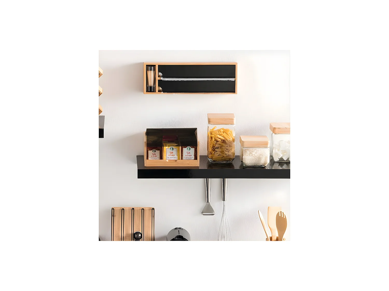 Boite à Thé en  Bambou 6 compartiments couvercle Noir