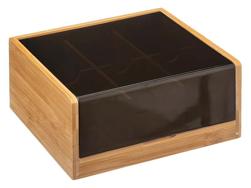 Boite à Thé en  Bambou 6 compartiments couvercle Noir