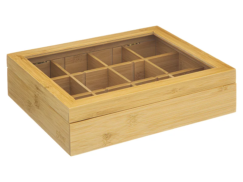 Boîte à thé en Bambou 12 compartiments amovibles