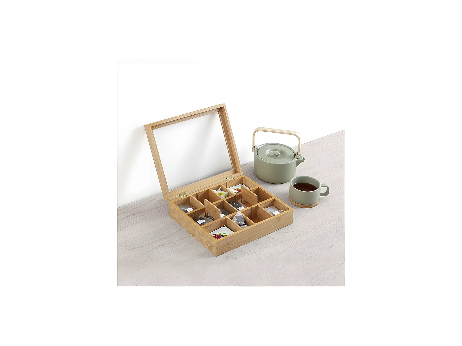 Boîte à thé en Bambou 12 compartiments amovibles