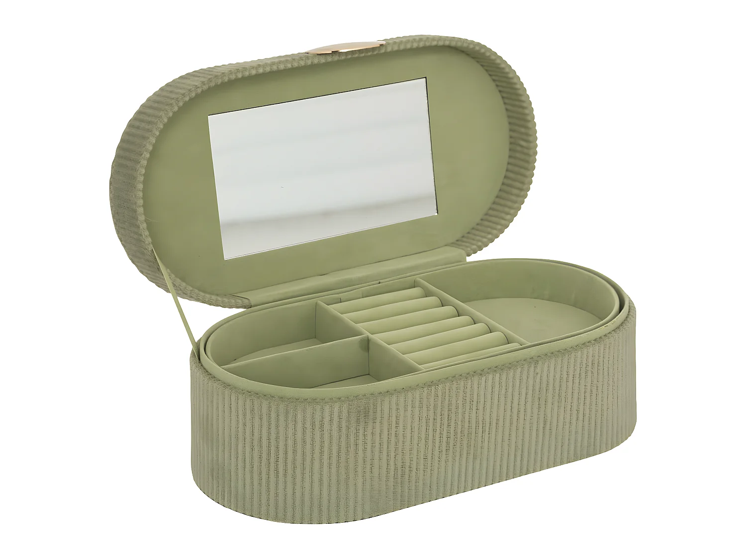 Boîte à bijoux en velours Vert Kaki avec miroir